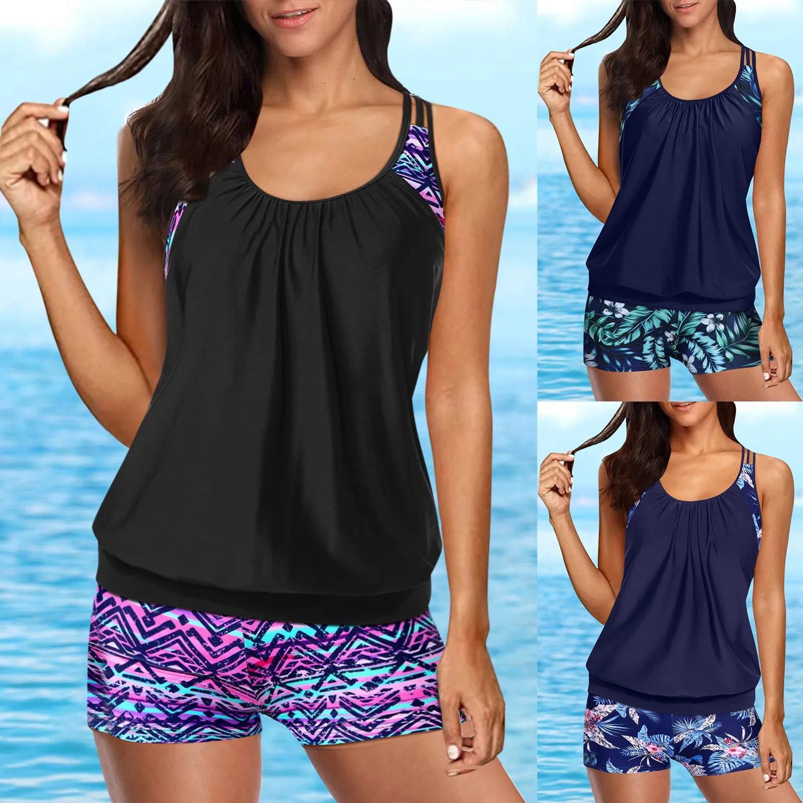 T Back Blouson Swim Tops With Boy Shorts Women Swimsuits Womens 14 Swim Top Board Shorts Women