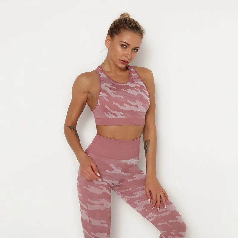 Camouflage Yoga Women Fitness Suits Quick-drying Beauty Back Sports Bra High Waist Leggings 2 Pcs Yoga Set Gym Set Women Outfits
