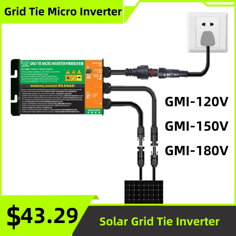 GMI-inversor de energía Solar para el hogar, microinversor de conexión a la red Solar MPPT de 120W, 150W, 180W, DC18V-50V a AC110V-230V, 50HZ/60HZ