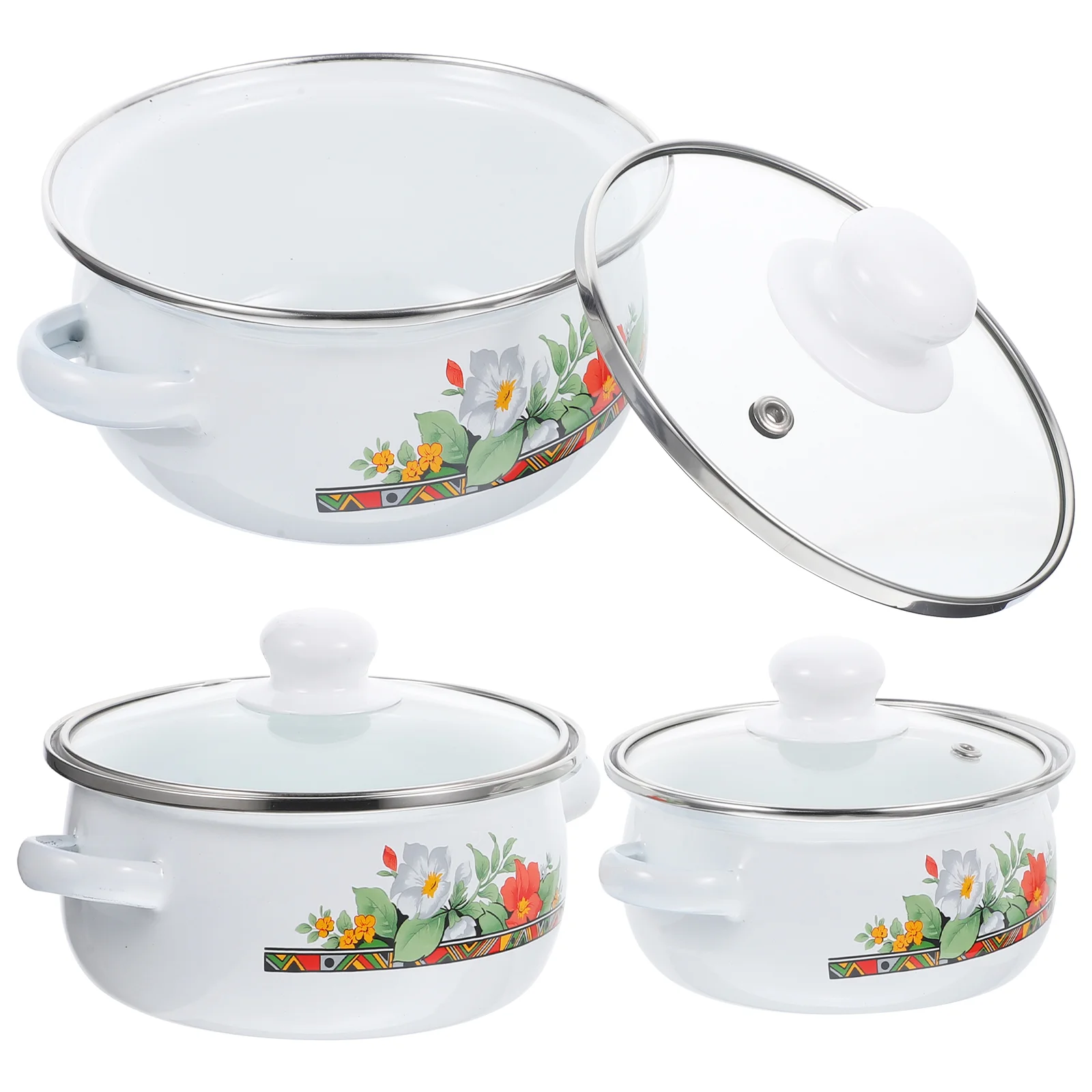 

3pcs Enamel Soup Pot Household Stew Pot Multifunctional Stock Pot Kitchen Pot