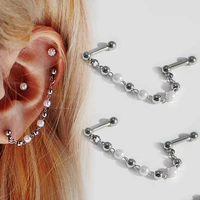 2 pc stainless steel ear piercing stud helix earrings lobe tragus conch piercing dangle chain cartilage earrings korea jewelry