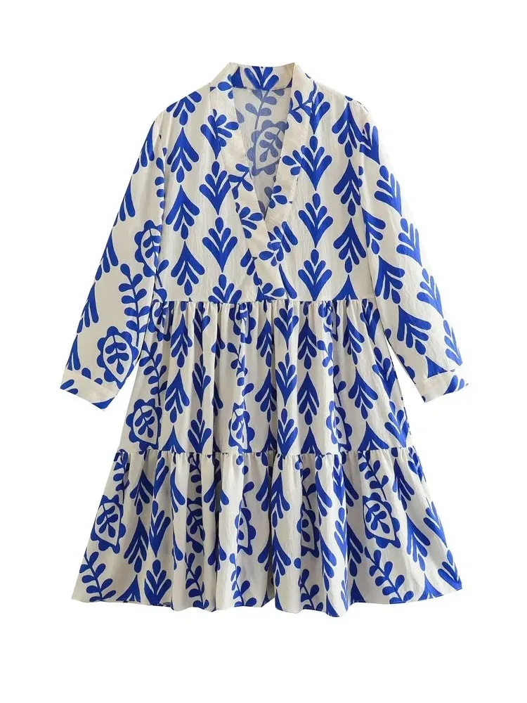 Платье-мини ТРАПЕЦИЕВИДНОЕ с длинным рукавом и V-образным вырезом