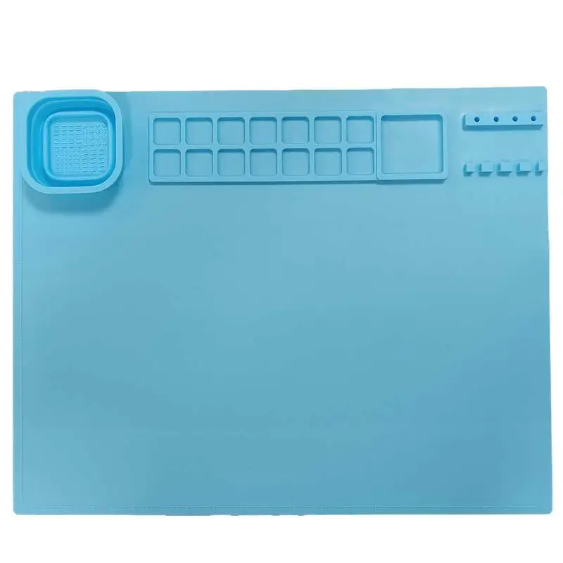 

Silicone Craft Mat With Cup 14 Grids DIY Heat Resistant Painting Mat For Resin Casting Portable Art Playdough Board Easy To