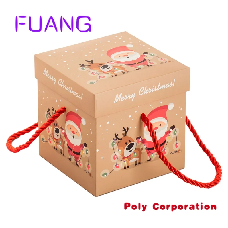 Luxury Fancy Santa Printed Paper Box With Handle For Christmas Gift Packaging Christmas Gift Boxpacking box for small business