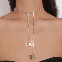 luxury rhinestone big butterfly pendant choker necklace dinner jewelry for women shiny crystal long tassel heart necklace collar