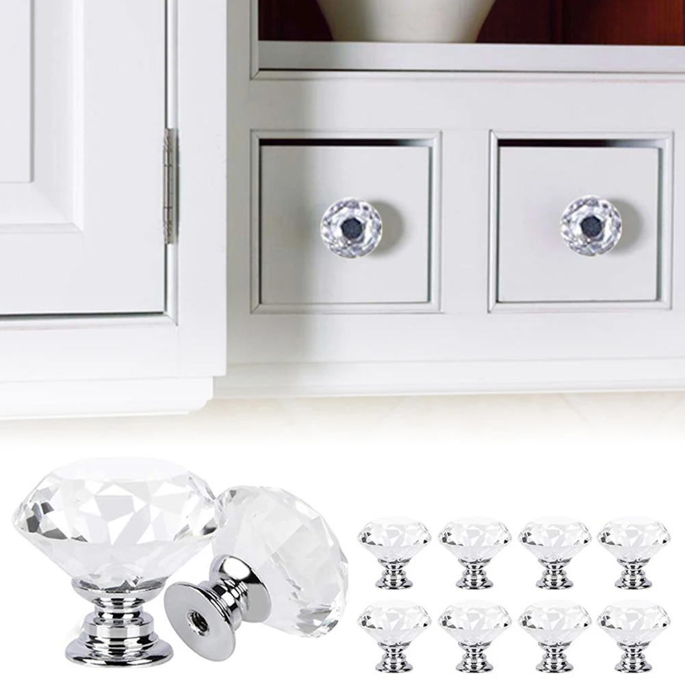 

30mm Crystal glass ball Design Knobs Cupboard Pulls Drawer Knobs Kitchen Cabinet Handles Furniture Handle Hardware Knob 10PCS