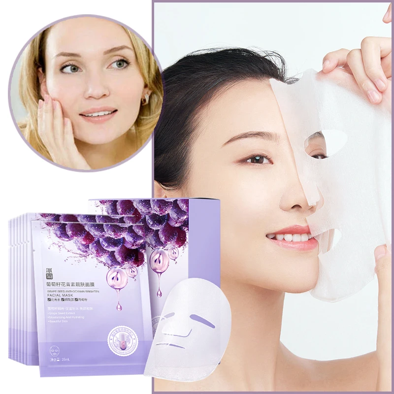 

Grape Seed Mask Niacinamide Whitening Moisturizing Nourishing Wrinkle Removal Leave-In Firming Antioxidant Fade Fine Lines 10pcs