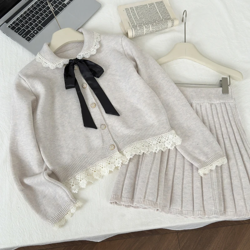 Bomon Y2K осенний новый нежный ветровой бант кружево лоскутное трикотаж с высокой