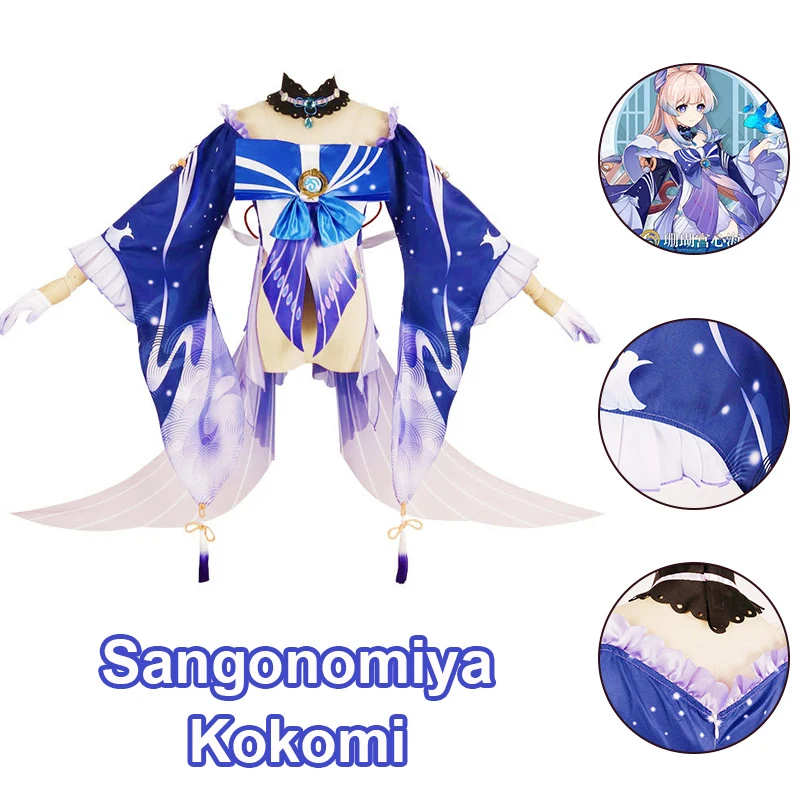 

Game Genshin Impact Cosplay Costume Sangonomiya Kokomi Cos Uniform Kimono Dress Suit Set Halloween Party Performance Wear Girls