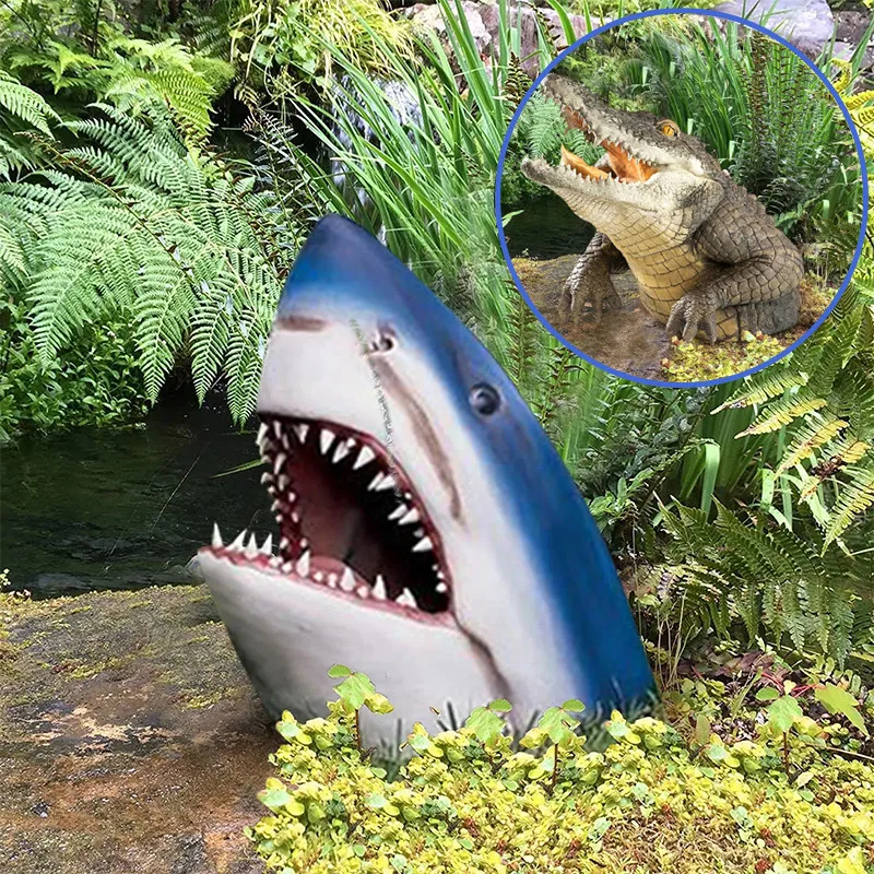 

New Great White Shark Crocodile Statue Garden Art Decoration Resin Home Decor Yard Lawn Sculptures Outdoor Gardening Accesorries