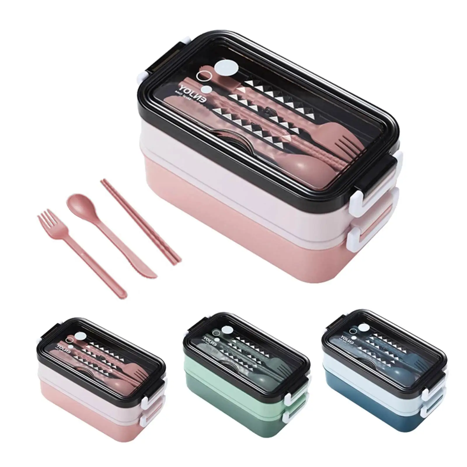 

Microwave Heating Lunch Box Bento Box For School Kids Office Worker 2 Layers Lunch Container Food Storage Box With Spoons Fork