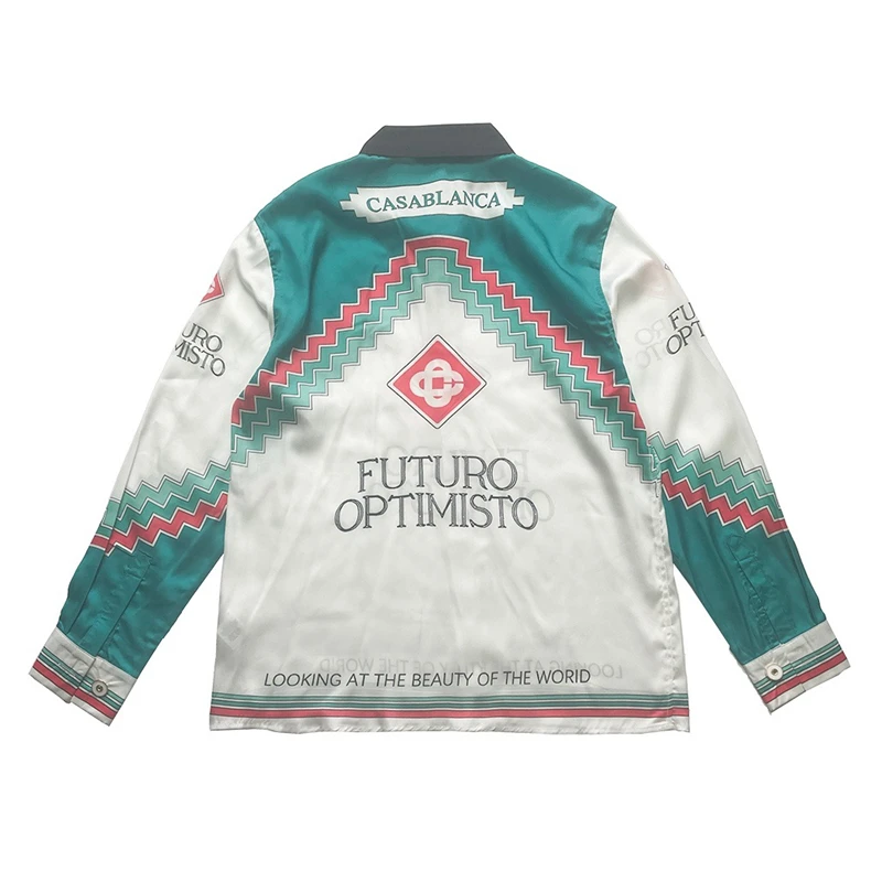 

23SS High Quality Silk Casablanca Shirt Men Women Blue Patchwork Colour Hawaii Beach Shirts Techwear