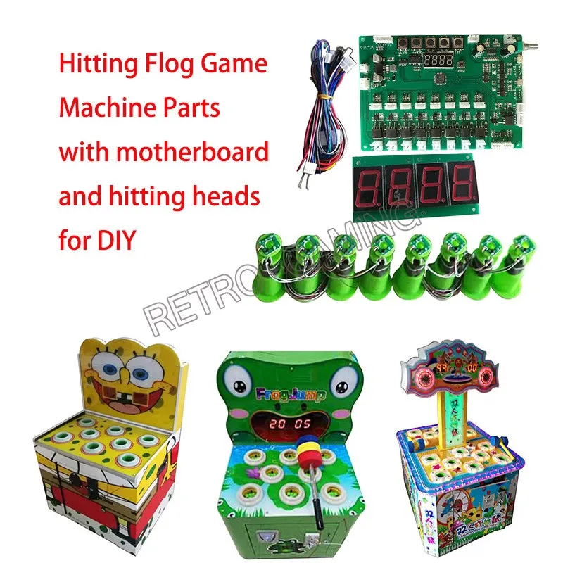 Arcade DIY kit with motherboard and 8 hitting heads for build up a kids hitting frog / mouse hammer game machine