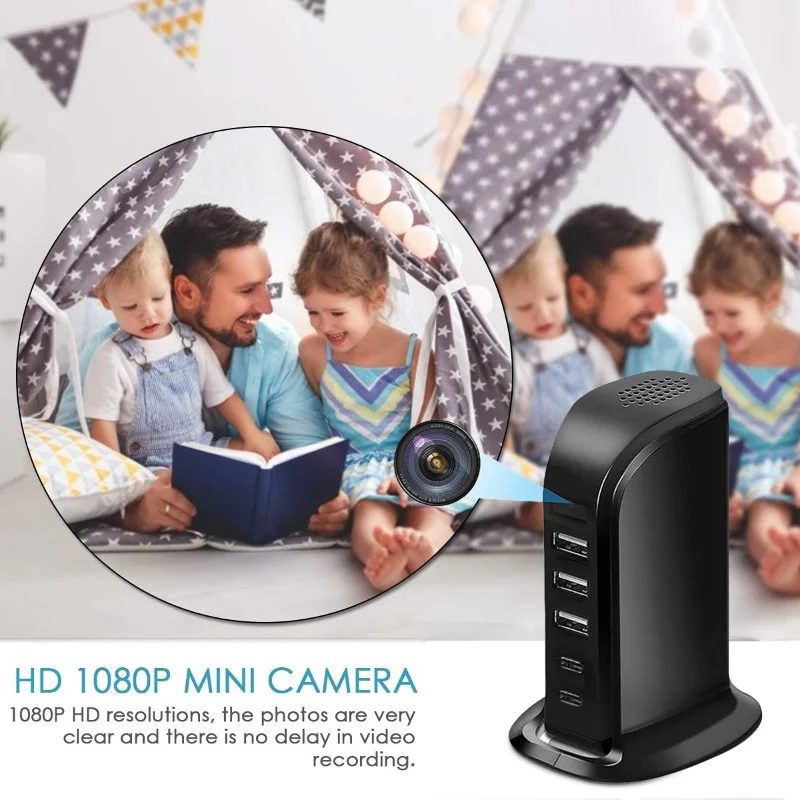 1080P Full HD Wi-Fi мини-камера с USB зарядным устройством 5 портов настенное зарядное