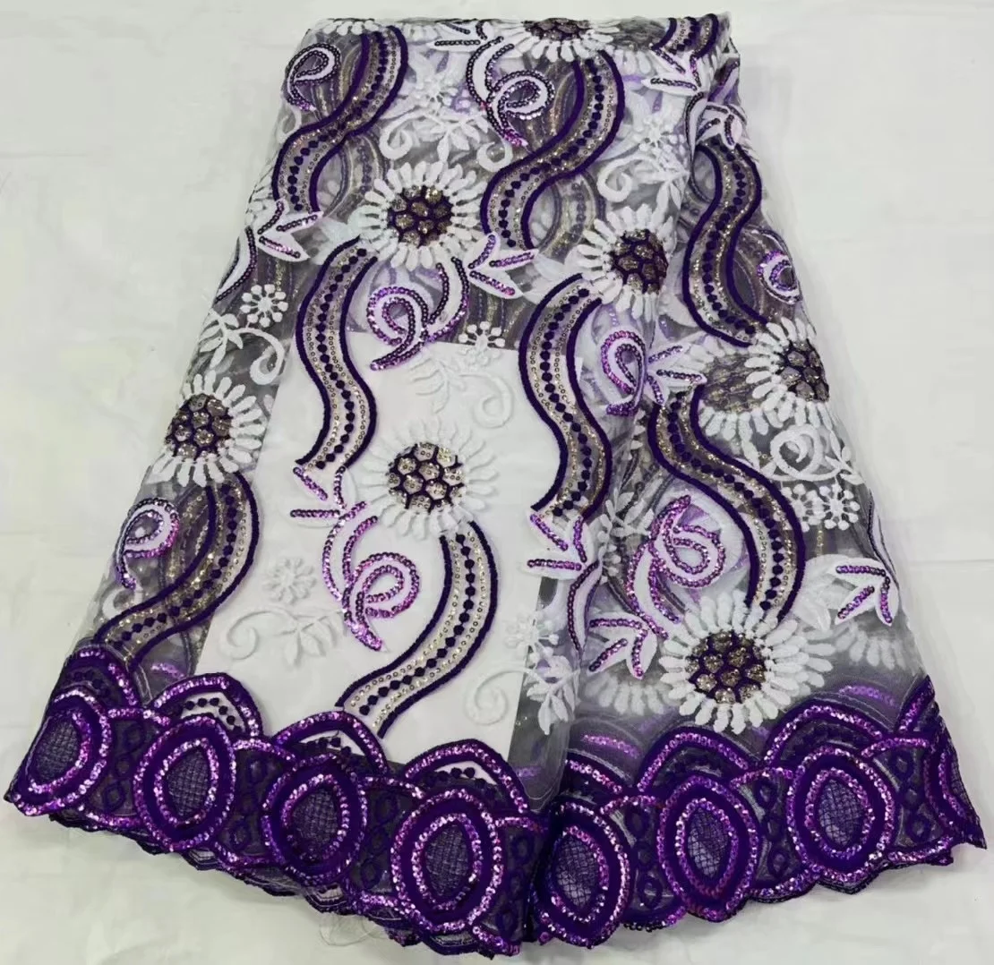 

Фиолетовая африканская кружевная ткань с блестками, фототкань, свадебная 2022 Высококачественная кружевная французская кружевная ткань, 5 ярдов