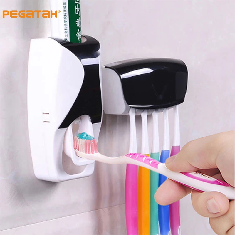 

Automatic Toothpaste Dispenser Wall Mounted Bathroom Accessories Set Toothbrush Storage Rack Dust-proof Toothbrush Squeezer