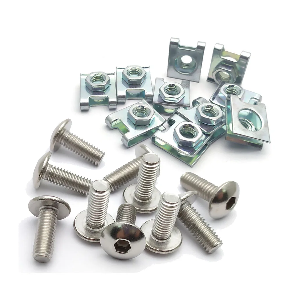 

40set A2 Stainless Steel Bolt and U Type Clips with Nut M6 6mm M6X16 for Motorcycle Scooter ATV Moped Plastic Cover Silver Screw