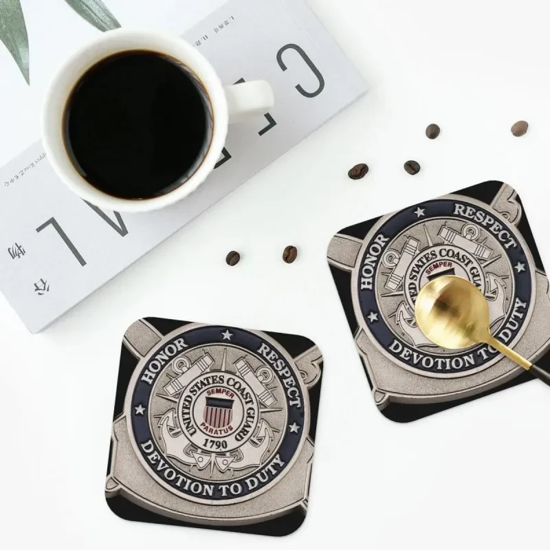 

United States Coast Guard Coasters Kitchen Placemats Waterproof Insulation Cup Coffee Mat For Decor Home Tableware Pads Set of 4