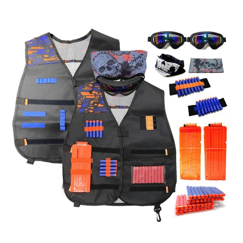 

Soft Bullet Tactical Vest Set Kids Boy Shooting Game Battle Equipments With Refill Darts,Protective Glasses,Reload Clip,Mask Etc