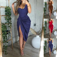 2022 fashion casual womens solid color sexy slit long skirt pleated one shoulder dress skirt dress