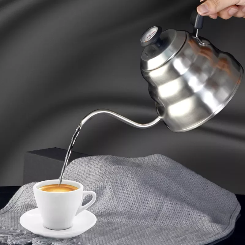 

1L Stainless Steel Coffee Kettle with Thermometer Gooseneck Thin Spout for Hand Drip Pour Over Coffee Tea Pot Teapot Coffee Tool