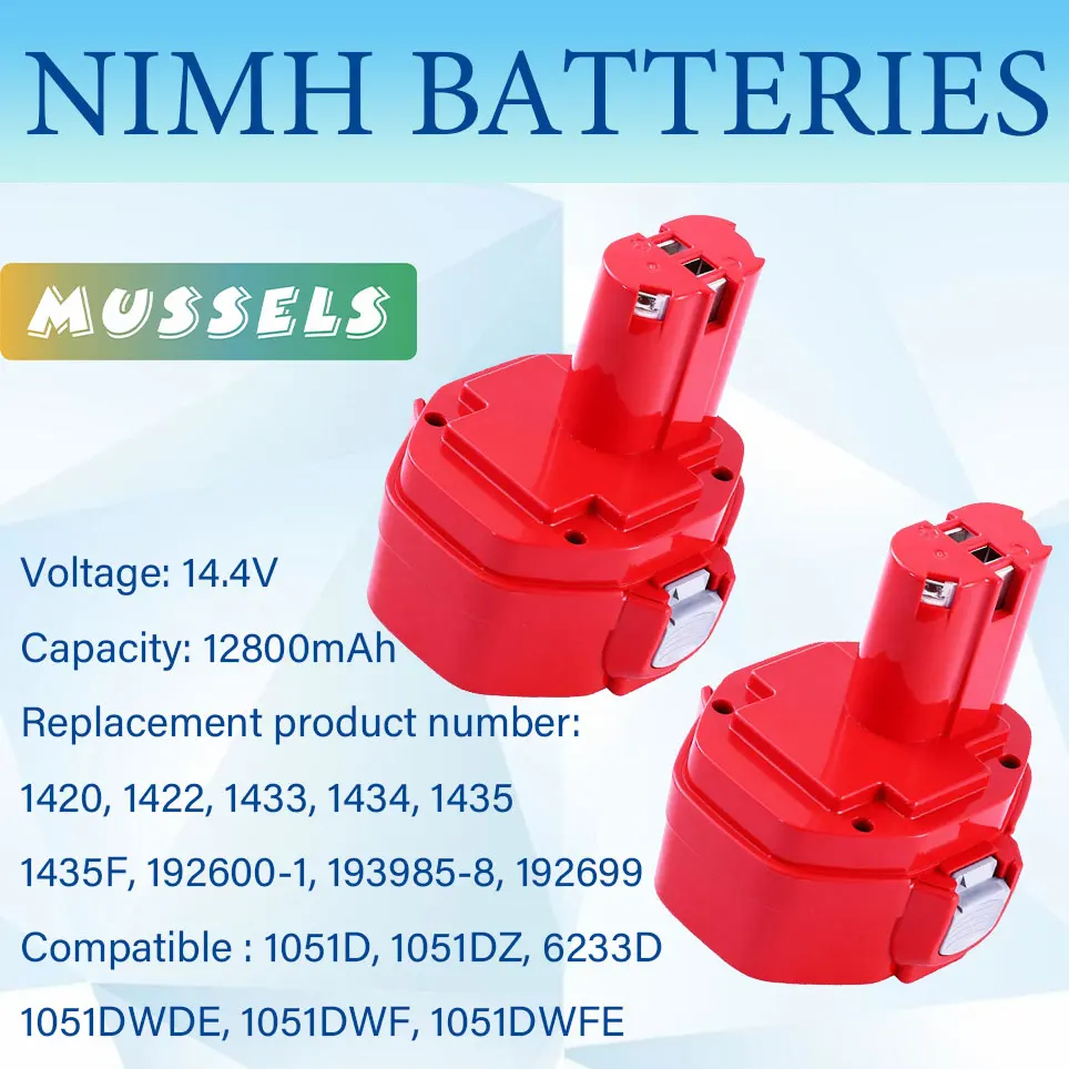 

12800mAh Replacement Compatible Makita 14.4V Battery Ni-Mh 1422 1433 1435 1435F 192699-A 193158-3 Cordless Power Tools