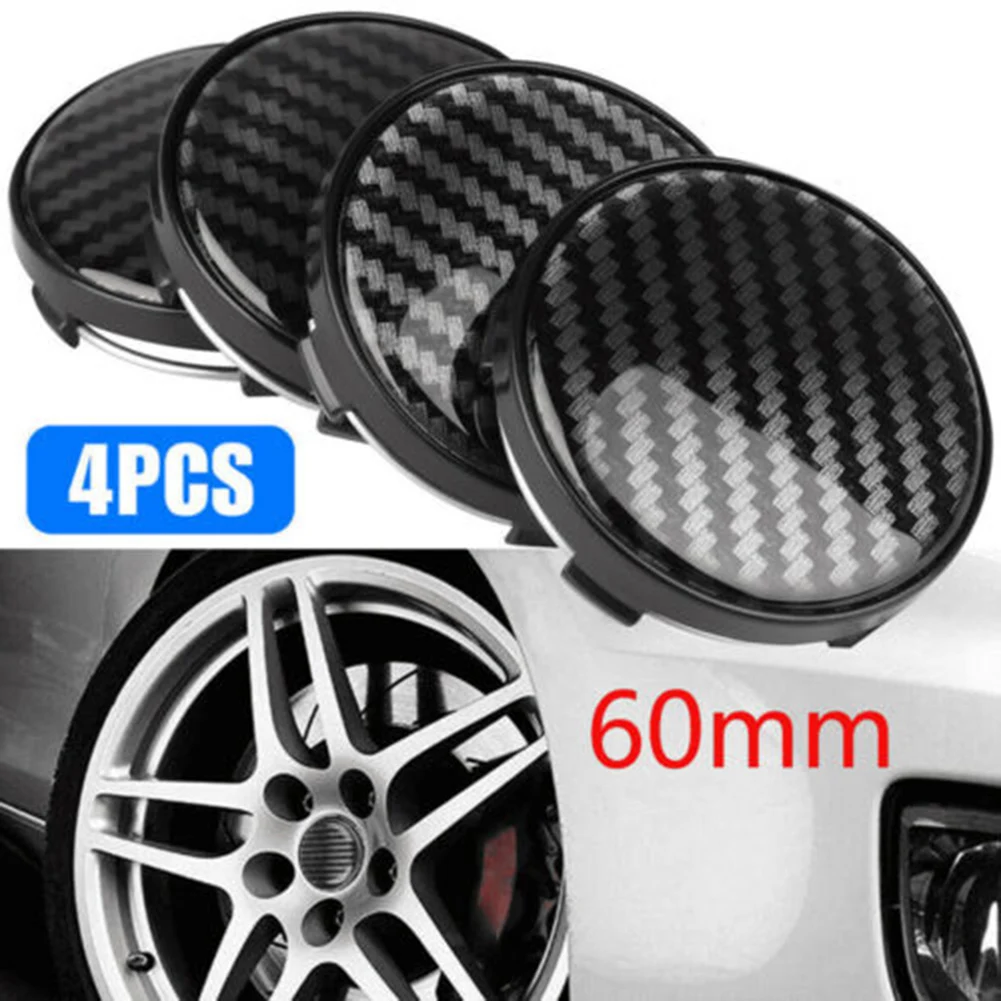 

4Pcs 60mm ABS Plastic Car Wheel Center Hub Cap Rim Hub Cover Car Accessories DIY Modified Black 3D Carbon Fiber Grid Pattern