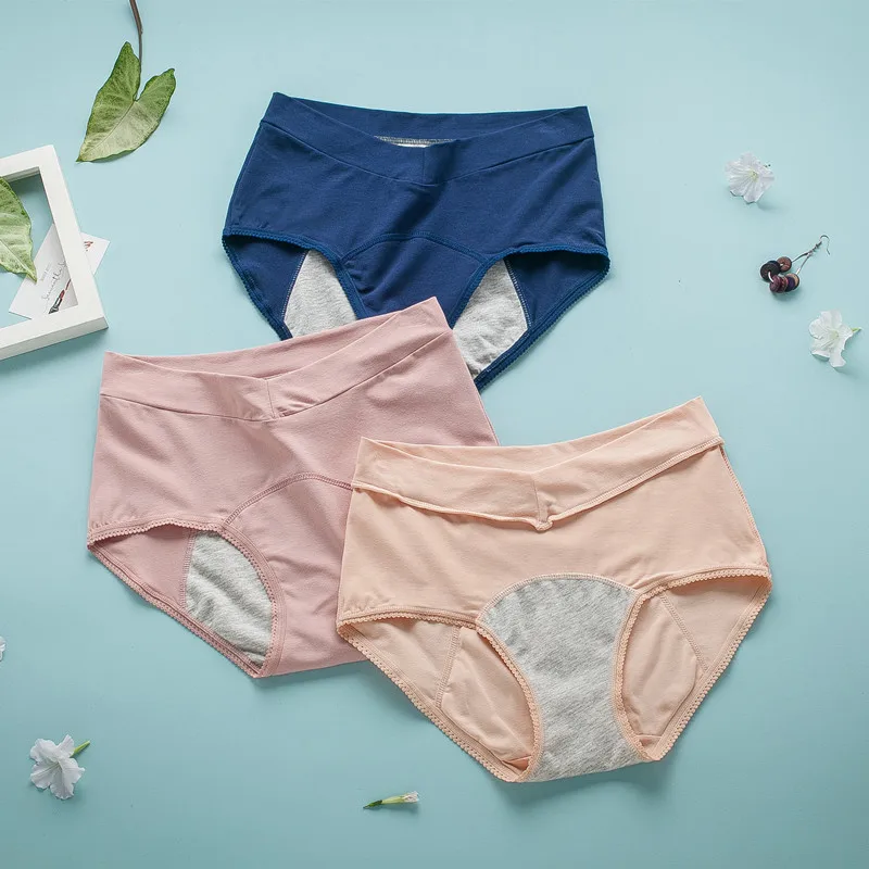 

3Pcs Women Menstrual Period Holiday Leak-proof Big Aunt Pants Sanitary Pants V-neck High-waist Cotton Physiological Underwear