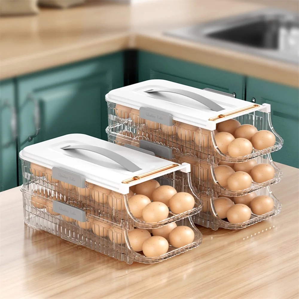 Egg Storage Box Refrigerator Eggs Storage Organizer Multi-layer Egg Holder Rack Portable Automatic Rolling Egg Box Home Kitchen
