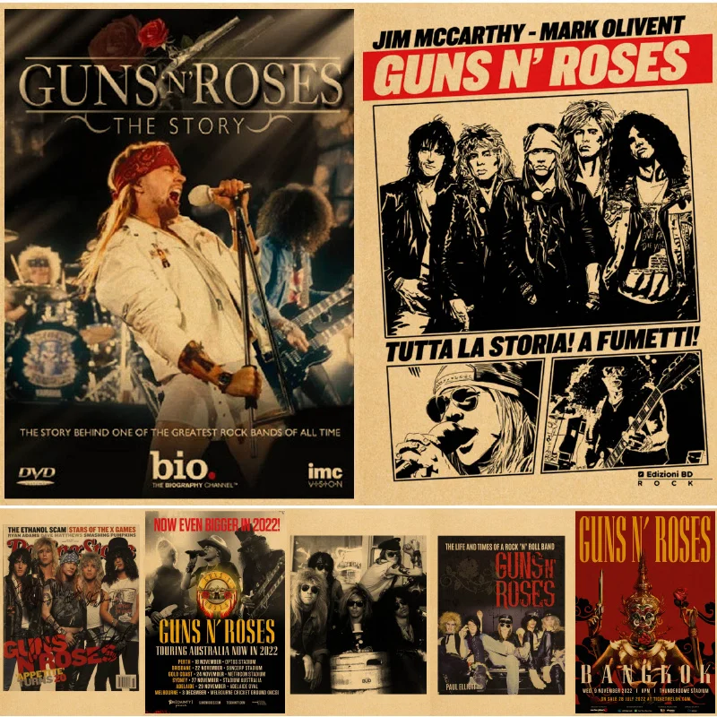 Винтажные постеры Guns N Roses для рок-музыки, постер, ретро Наклейка на стену, домашний декор, крафт-бумага, кафе, BarClassic, альбом, постер