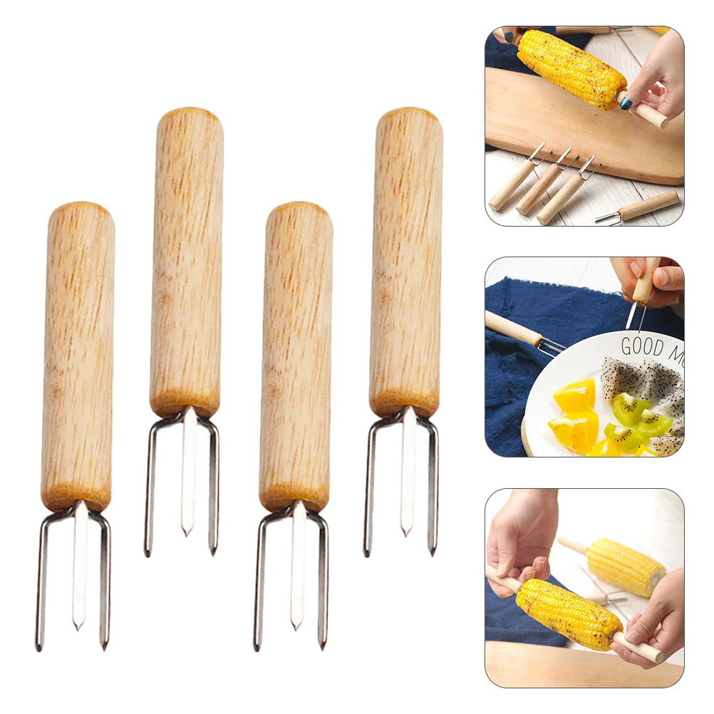 

4 Pcs Corn Stalk Barbecue Forks Stainless Steel Holders BBQ Cooking Tools Metal Meat Grill Skewer