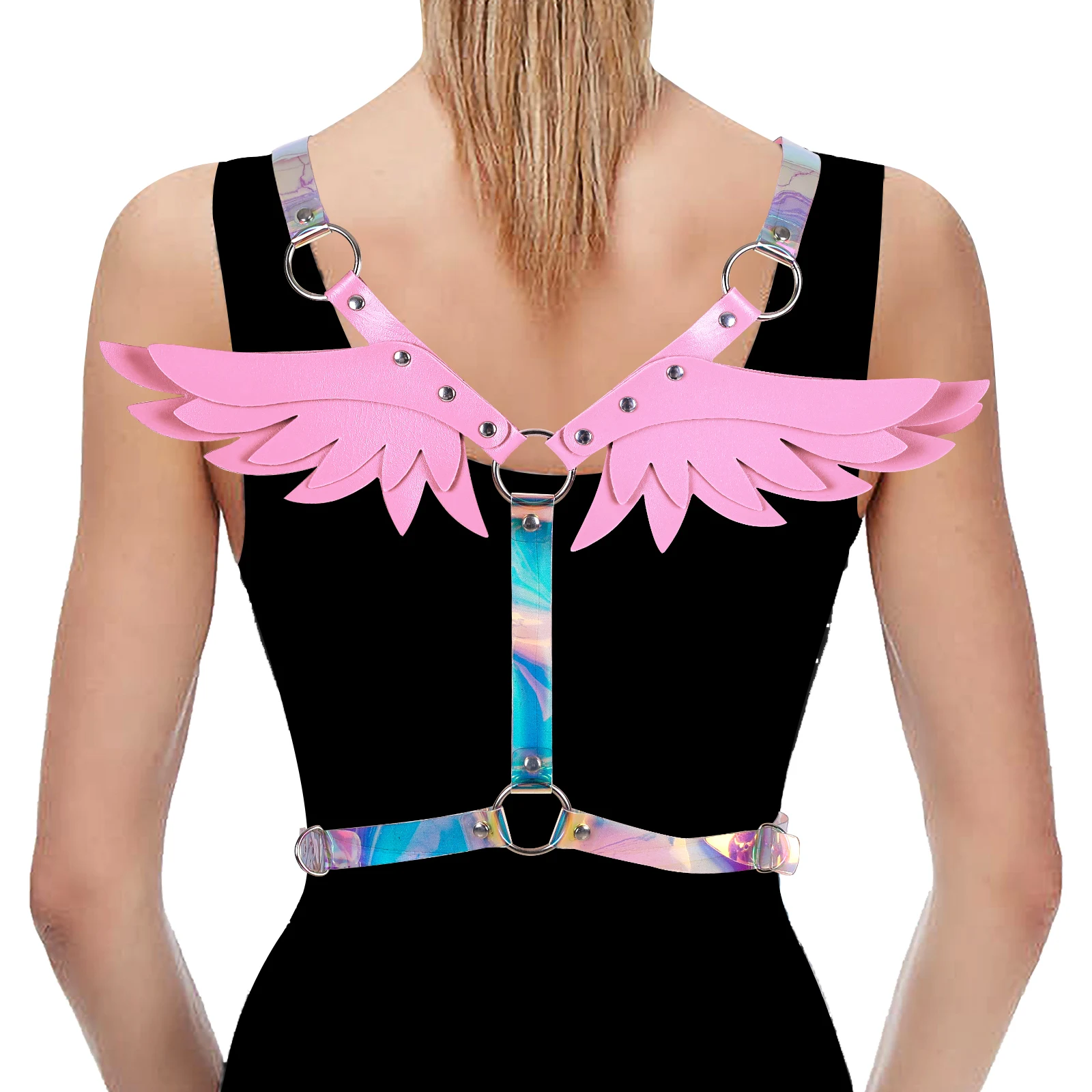 Women Goth Clothing  Fetish Leather Harness Bra Angel Wing Body Bondage Cage BDSM Belt Punk Gothic Straps Erotic Sexy Lingerie