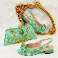 venus chan summer 2022 womens fashion ladies wedding party low heel sandals shoes and bag matching light green rhinestones