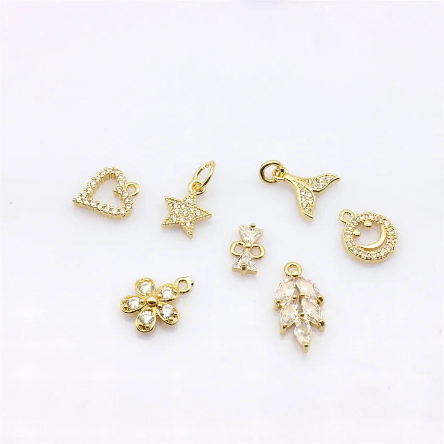 10Pcs Brass Micro Zirconia Inlay Pendant Fishtail Love Leaves Necklace Connectors For Diy Jewelry Earrings Making Accessories