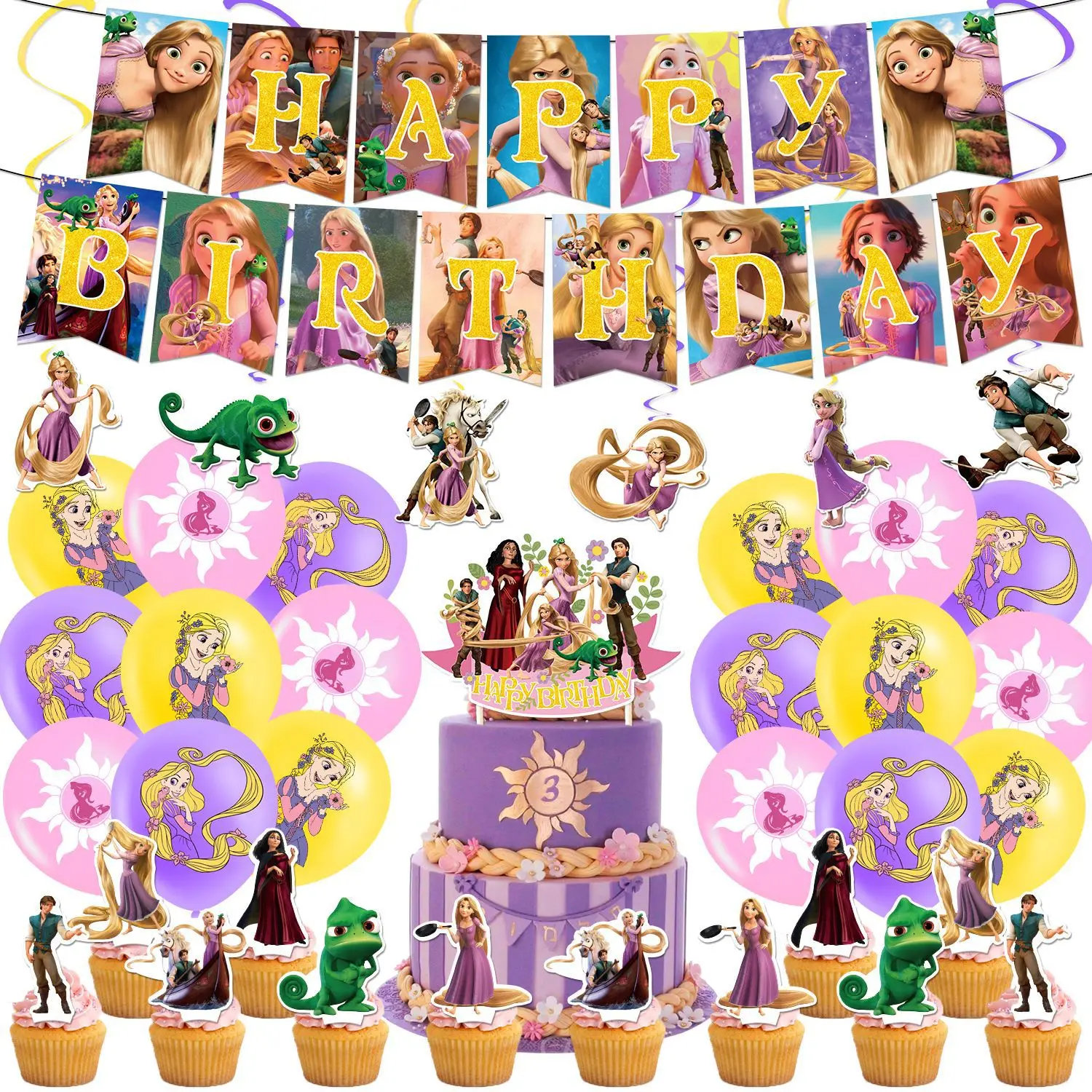

Disney Tangled Theme Girls Birthday Party Decoration Rapunzel Princess Banner Cake Insert Balloon Baby Shower DIY Party Supplies
