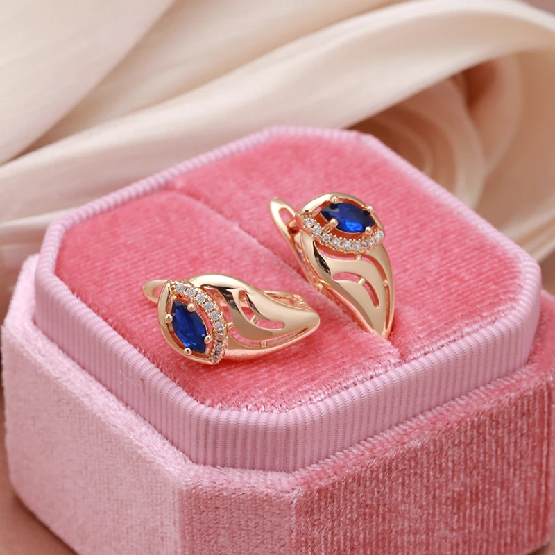 SYOUJYO Blue Cubic Zircon English Earrings For Women 585 Rose Golden  Luxury Party Wedding Fine Jewelry
