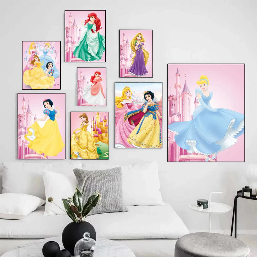 

Картина на холсте «Принцесса Диснея», Настенная картина с изображением замка, современные принты и плакаты, Белоснежка, Ариэль, для гостино...