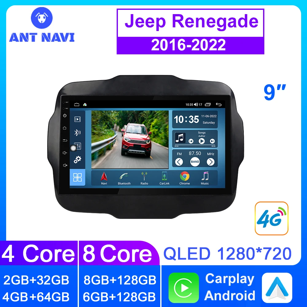 

AntNavi Bluetooth Car Radio For Jeep renegade 2016 2017 2018-2020 2021 2022 Multimedia Player QLED GPS Screen 4G Wifi Car Stereo
