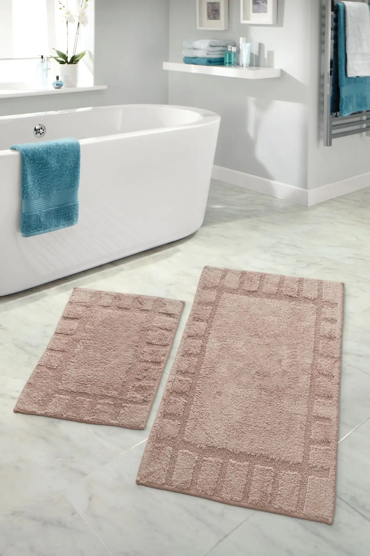 

Cotton bath mat set 2 pcs suit cotton (60 X100)+(50 X60) brown mat textile home & furniture