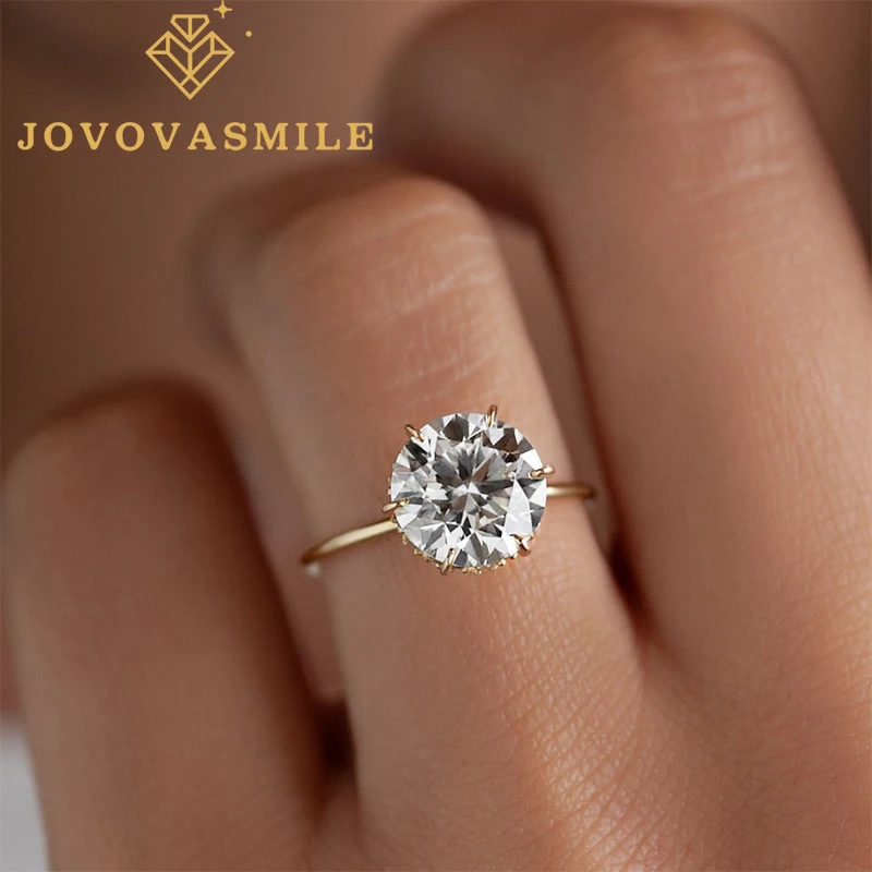

JOVOVASMILE Custom Moissanite Ring 18k Gold 0.5carat Round Vvs1 D Color Bague Femme Luxe Wedding Engagement Band For Woman