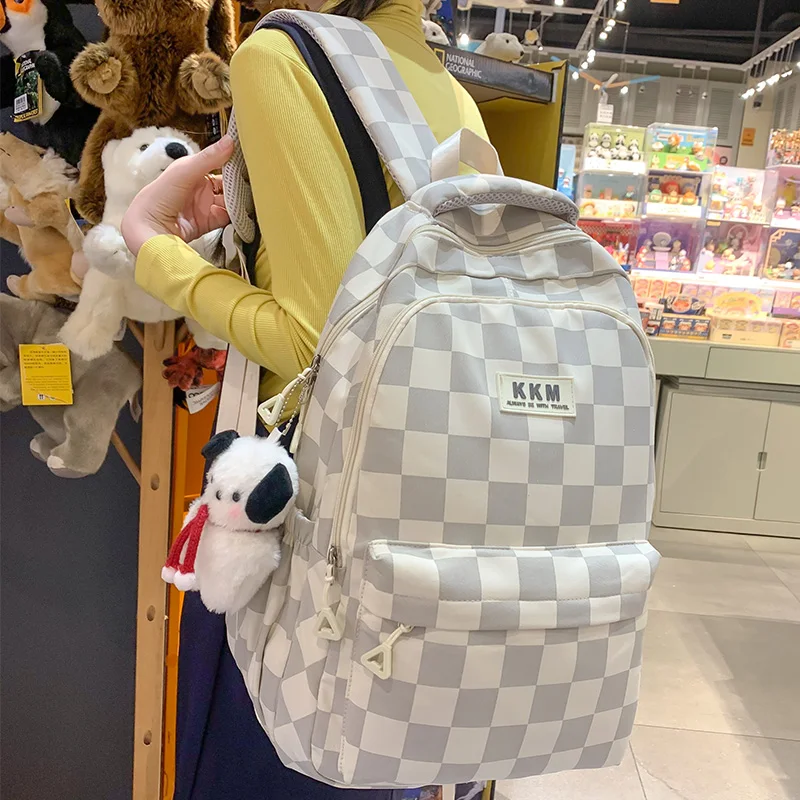 

Модный студенческий рюкзак в клетку для девушек, корейский вместительный милый женский школьный рюкзак, Высококачественная Водонепроница...
