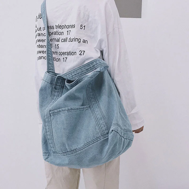 

Trend Portable Top-capacity Solid Color Denim Handbags For Women 2023 New Fashion Female Vacation Shoulder Underarm Bags