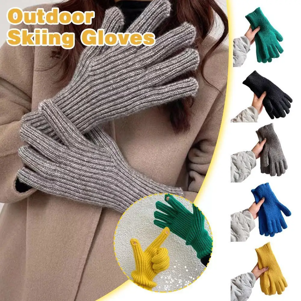 

Winter Warm Thicken Knitted Woolen Gloves Women Winter Screen Thick Riding Couple Finger Warm Student Split Gloves Gloves Z2E7