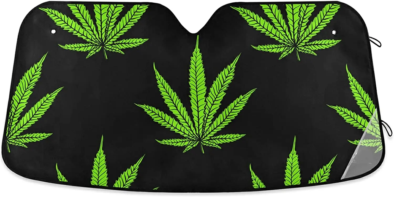

Green Cannabis Leaf, Marijuana, Herb, Weed, Ganja Auto Car Windshield Sun Shade, Window UV Ray Sun Visor Protector, Heat Screen