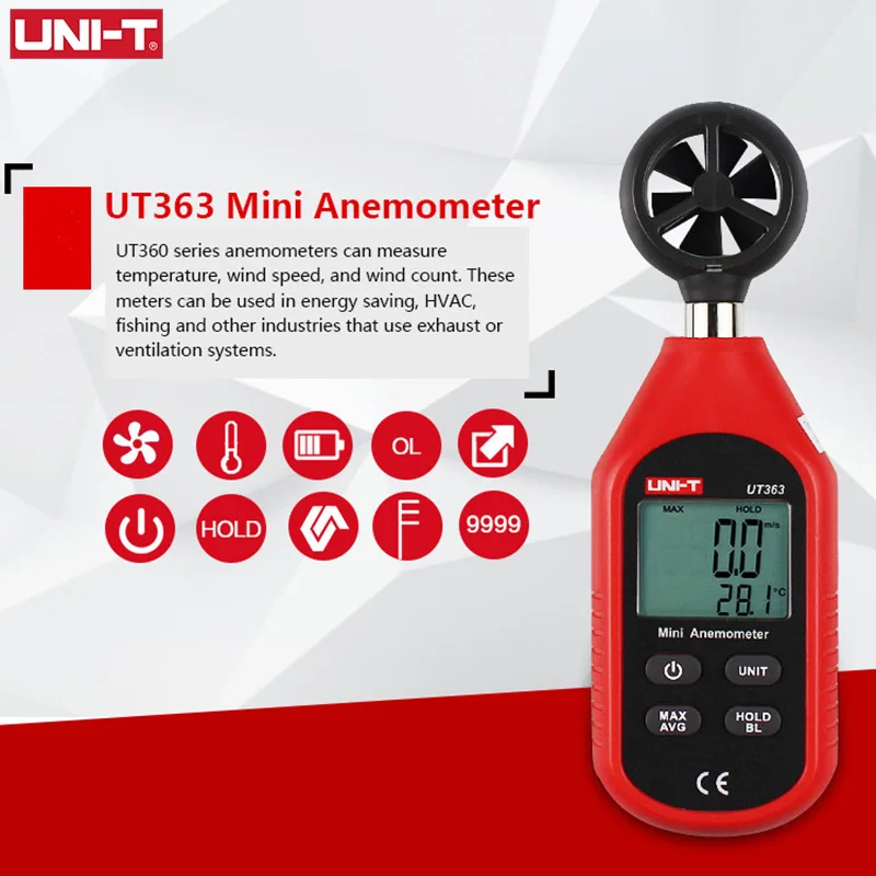 

UNI-T Handheld Anemometer Car Digital Wind Speed Measurement Temperature Tester LCD Display Air Flow Speed Automobile Wind Meter