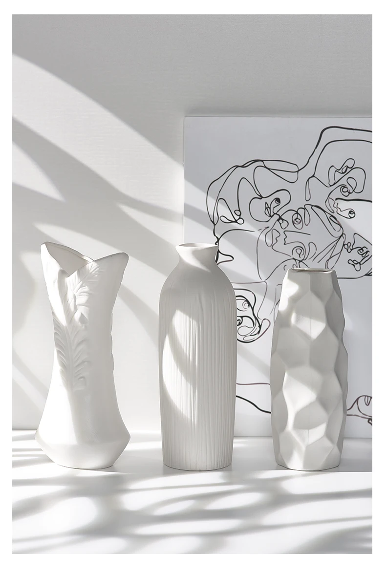 White Art Ceramic Flower Vase decoration home decor accessories for living room Nordic Classic Dining Room Porcelain tall Vases 3