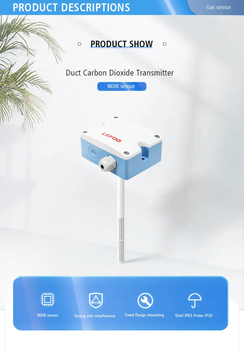 Канальный тип LEFOO IP65 4-20 мА датчик детектора углекислого газа CO2 контроля