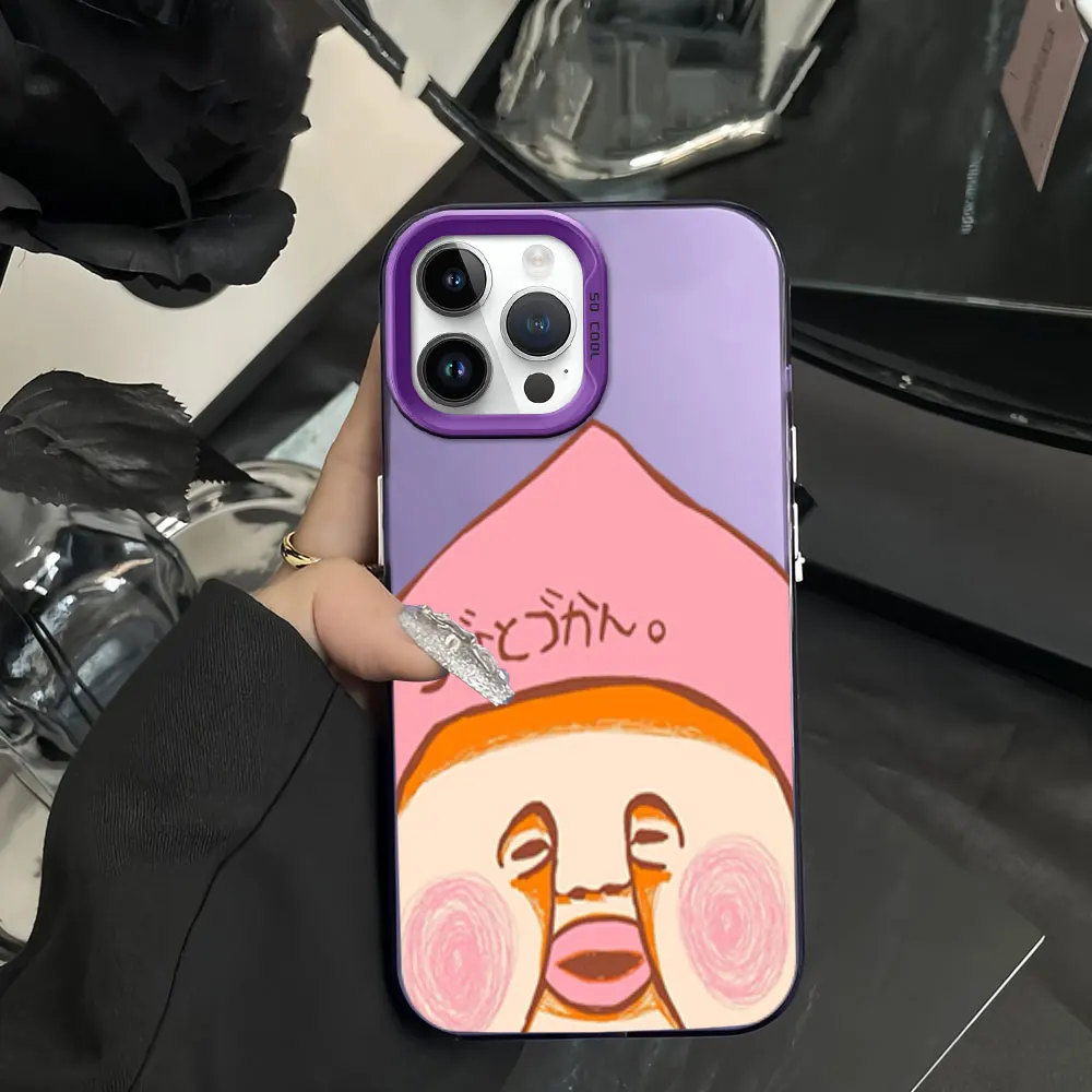 Cute Cartoon Kobito Peach Phone Case for iPhone 12 11 13 14 15 16 Pro Plus IMD Plating Cover