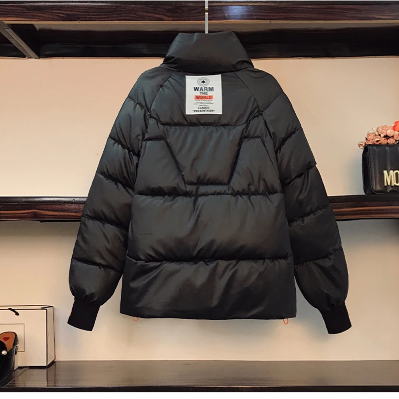 2022 New Fashion Short Down Cotton Coat Winter Thick Long-Sleeved Zipper Loose Short Coat Women