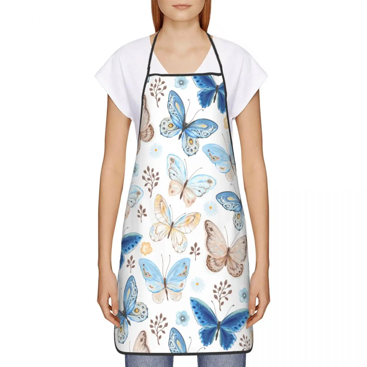 Butterfly Pattern Polyester Aprons 52*72cm Kitchen Grill Bib Tablier Cooking Home Cleaning Pinafores for Men Women Chef